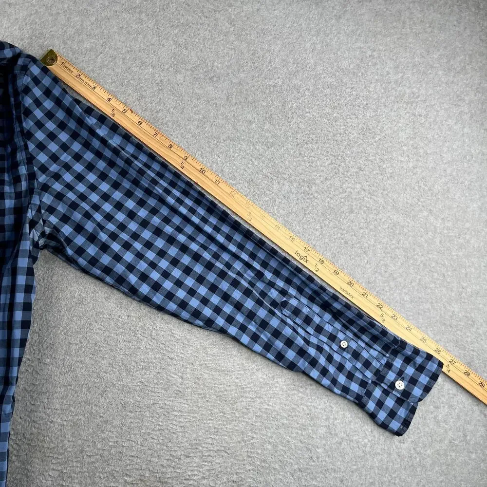 J Crew Flex Washed Slim Shirt Blue Navy Gingham Check Button Up Long Sleeve L